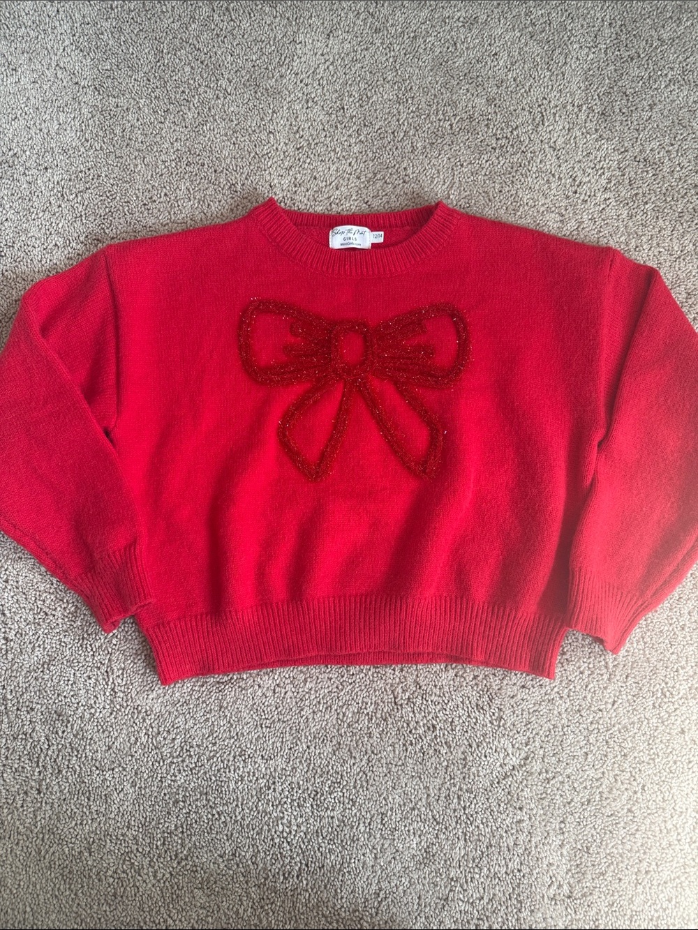 Girls: Tied With A Bow Red Sweater by Shop The Mint Size 12/14